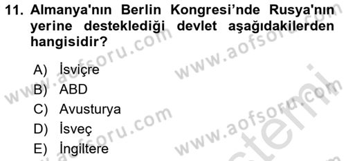 Osmanlı Tarihi (1876–1918) Dersi 2024 - 2025 Yılı (Vize) Ara Sınav Soruları 11. Soru
