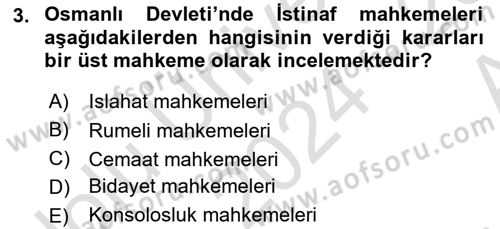 Osmanlı Tarihi (1876–1918) Dersi Ara Sınavı Deneme Sınav Soruları 3. Soru