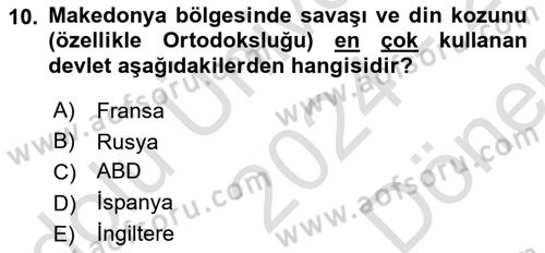Osmanlı Tarihi (1876–1918) Dersi 2024 - 2025 Yılı (Final) Dönem Sonu Sınav Soruları 10. Soru