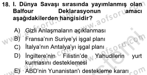 Osmanlı Tarihi (1876–1918) Dersi 2024 - 2025 Yılı (Final) Dönem Sonu Sınav Soruları 18. Soru