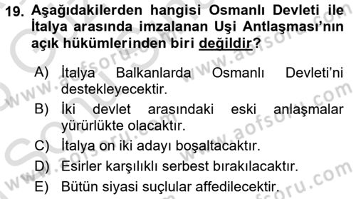 Osmanlı Tarihi (1876–1918) Dersi 2024 - 2025 Yılı (Final) Dönem Sonu Sınav Soruları 19. Soru