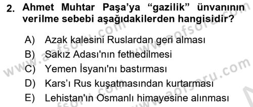 Osmanlı Tarihi (1876–1918) Dersi 2024 - 2025 Yılı (Final) Dönem Sonu Sınav Soruları 2. Soru
