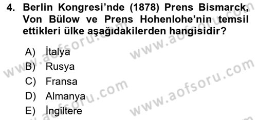 Osmanlı Tarihi (1876–1918) Dersi 2024 - 2025 Yılı (Final) Dönem Sonu Sınav Soruları 4. Soru