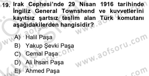 Osmanlı Tarihi (1876–1918) Dersi 2024 - 2025 Yılı Yaz Okulu Sınav Soruları 19. Soru