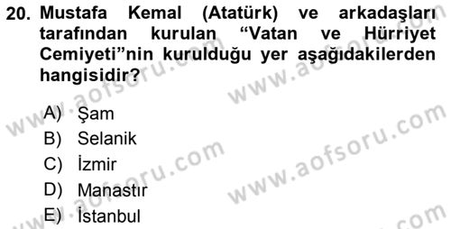 Osmanlı Tarihi (1876–1918) Dersi 2024 - 2025 Yılı Yaz Okulu Sınav Soruları 20. Soru