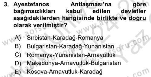 Osmanlı Tarihi (1876–1918) Dersi 2024 - 2025 Yılı Yaz Okulu Sınav Soruları 3. Soru