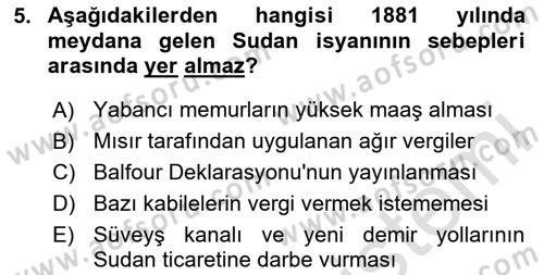 Osmanlı Tarihi (1876–1918) Dersi 2024 - 2025 Yılı Yaz Okulu Sınav Soruları 5. Soru