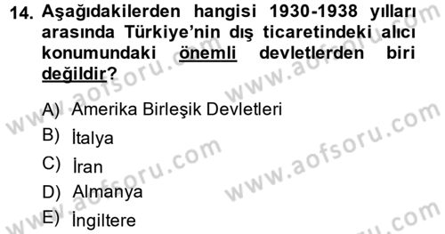 Türkiye Cumhuriyeti İktisat Tarihi Dersi 2014 - 2015 Yılı (Vize) Ara Sınav Soruları 14. Soru