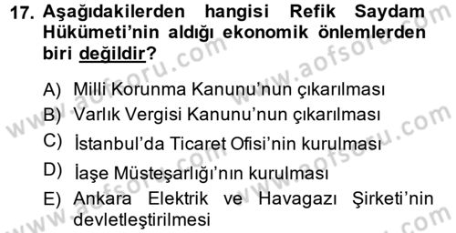 Türkiye Cumhuriyeti İktisat Tarihi Dersi 2014 - 2015 Yılı (Vize) Ara Sınav Soruları 17. Soru