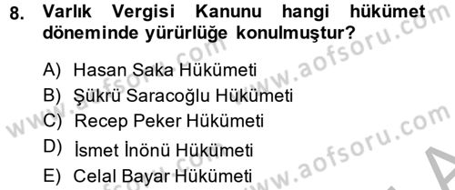 Türkiye Cumhuriyeti İktisat Tarihi Dersi 2014 - 2015 Yılı (Final) Dönem Sonu Sınav Soruları 8. Soru