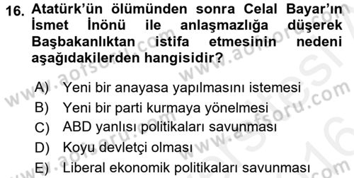 Türkiye Cumhuriyeti İktisat Tarihi Dersi 2015 - 2016 Yılı (Vize) Ara Sınav Soruları 16. Soru