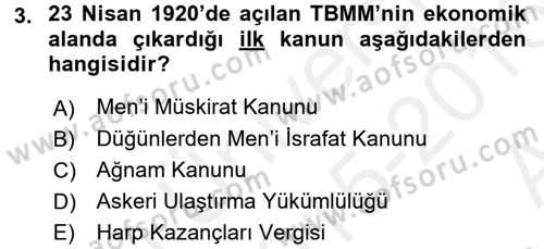Türkiye Cumhuriyeti İktisat Tarihi Dersi 2015 - 2016 Yılı (Vize) Ara Sınav Soruları 3. Soru