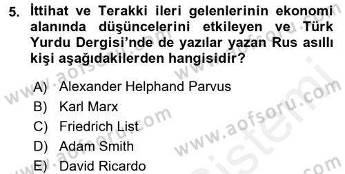 Türkiye Cumhuriyeti İktisat Tarihi Dersi 2015 - 2016 Yılı (Vize) Ara Sınav Soruları 5. Soru