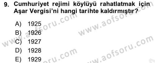 Türkiye Cumhuriyeti İktisat Tarihi Dersi 2015 - 2016 Yılı (Vize) Ara Sınav Soruları 9. Soru