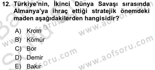 Türkiye Cumhuriyeti İktisat Tarihi Dersi 2015 - 2016 Yılı (Final) Dönem Sonu Sınav Soruları 12. Soru