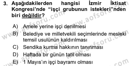 Türkiye Cumhuriyeti İktisat Tarihi Dersi 2015 - 2016 Yılı (Final) Dönem Sonu Sınav Soruları 3. Soru