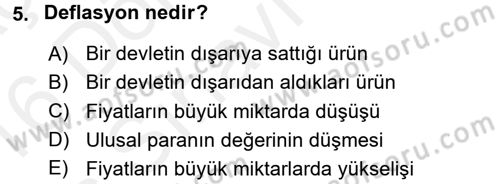 Türkiye Cumhuriyeti İktisat Tarihi Dersi 2015 - 2016 Yılı Tek Ders Sınavı 5. Soru