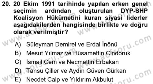 Türkiye Cumhuriyeti İktisat Tarihi Dersi 2016 - 2017 Yılı 3 Ders Sınav Soruları 20. Soru