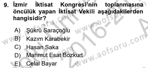 Türkiye Cumhuriyeti İktisat Tarihi Dersi 2016 - 2017 Yılı (Vize) Ara Sınavı 9. Soru