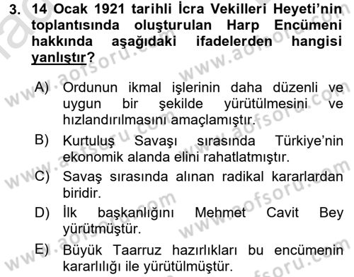 Türkiye Cumhuriyeti İktisat Tarihi Dersi 2016 - 2017 Yılı (Final) Dönem Sonu Sınav Soruları 3. Soru