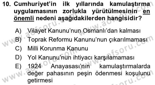 Türkiye Cumhuriyeti İktisat Tarihi Dersi 2017 - 2018 Yılı (Vize) Ara Sınav Soruları 10. Soru