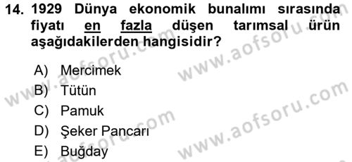 Türkiye Cumhuriyeti İktisat Tarihi Dersi 2017 - 2018 Yılı (Vize) Ara Sınav Soruları 14. Soru
