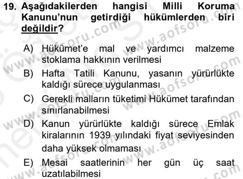 Türkiye Cumhuriyeti İktisat Tarihi Dersi 2017 - 2018 Yılı (Vize) Ara Sınav Soruları 19. Soru