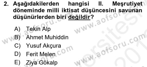 Türkiye Cumhuriyeti İktisat Tarihi Dersi 2017 - 2018 Yılı (Vize) Ara Sınav Soruları 2. Soru