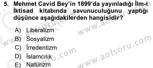 Türkiye Cumhuriyeti İktisat Tarihi Dersi 2017 - 2018 Yılı (Vize) Ara Sınav Soruları 5. Soru
