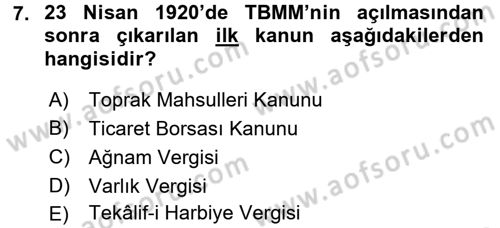 Türkiye Cumhuriyeti İktisat Tarihi Dersi 2017 - 2018 Yılı (Vize) Ara Sınav Soruları 7. Soru