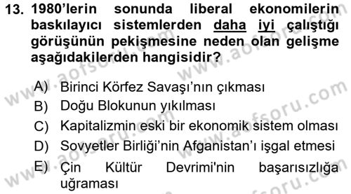 Türkiye Cumhuriyeti İktisat Tarihi Dersi 2017 - 2018 Yılı (Final) Dönem Sonu Sınav Soruları 13. Soru