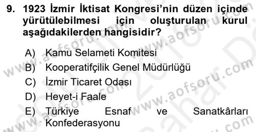 Türkiye Cumhuriyeti İktisat Tarihi Dersi 2018 - 2019 Yılı (Vize) Ara Sınav Soruları 9. Soru