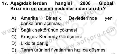 Türkiye Cumhuriyeti İktisat Tarihi Dersi 2018 - 2019 Yılı (Final) Dönem Sonu Sınav Soruları 17. Soru