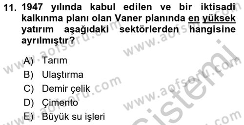 Türkiye Cumhuriyeti İktisat Tarihi Dersi 2018 - 2019 Yılı Yaz Okulu Sınav Soruları 11. Soru