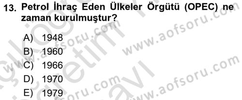 Türkiye Cumhuriyeti İktisat Tarihi Dersi 2020 - 2021 Yılı Yaz Okulu Sınav Soruları 13. Soru