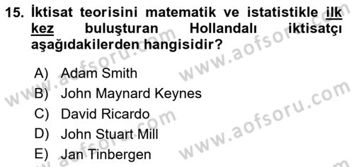Türkiye Cumhuriyeti İktisat Tarihi Dersi 2020 - 2021 Yılı Yaz Okulu Sınav Soruları 15. Soru