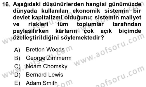 Türkiye Cumhuriyeti İktisat Tarihi Dersi 2020 - 2021 Yılı Yaz Okulu Sınav Soruları 16. Soru