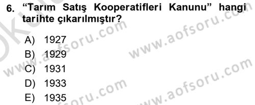 Türkiye Cumhuriyeti İktisat Tarihi Dersi 2020 - 2021 Yılı Yaz Okulu Sınav Soruları 6. Soru