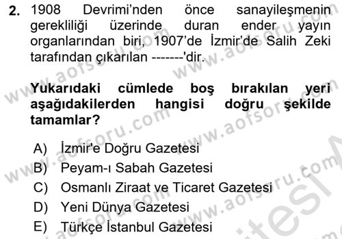 Türkiye Cumhuriyeti İktisat Tarihi Dersi 2021 - 2022 Yılı (Vize) Ara Sınav Soruları 2. Soru
