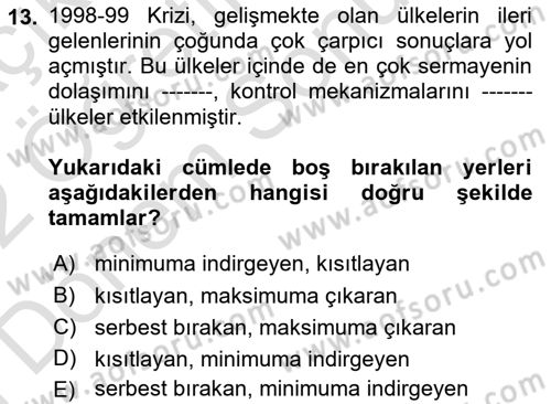 Türkiye Cumhuriyeti İktisat Tarihi Dersi 2021 - 2022 Yılı (Final) Dönem Sonu Sınav Soruları 13. Soru