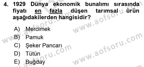 Türkiye Cumhuriyeti İktisat Tarihi Dersi 2021 - 2022 Yılı (Final) Dönem Sonu Sınav Soruları 4. Soru