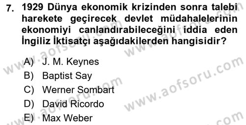 Türkiye Cumhuriyeti İktisat Tarihi Dersi 2021 - 2022 Yılı (Final) Dönem Sonu Sınav Soruları 7. Soru