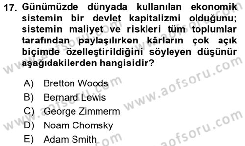 Türkiye Cumhuriyeti İktisat Tarihi Dersi 2021 - 2022 Yılı Yaz Okulu Sınav Soruları 17. Soru