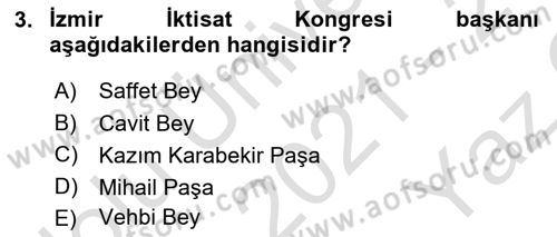 Türkiye Cumhuriyeti İktisat Tarihi Dersi 2021 - 2022 Yılı Yaz Okulu Sınav Soruları 3. Soru