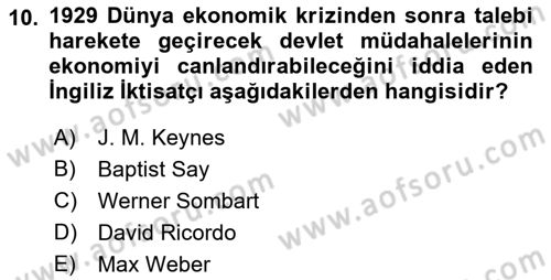 Türkiye Cumhuriyeti İktisat Tarihi Dersi 2022 - 2023 Yılı Yaz Okulu Sınav Soruları 10. Soru