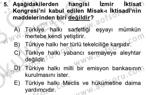 Türkiye Cumhuriyeti İktisat Tarihi Dersi 2022 - 2023 Yılı Yaz Okulu Sınav Soruları 5. Soru