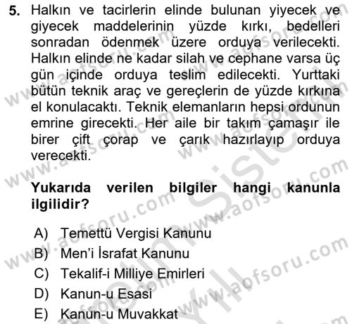 Türkiye Cumhuriyeti İktisat Tarihi Dersi 2023 - 2024 Yılı (Vize) Ara Sınav Soruları 5. Soru