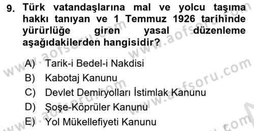 Türkiye Cumhuriyeti İktisat Tarihi Dersi 2023 - 2024 Yılı (Vize) Ara Sınavı 9. Soru