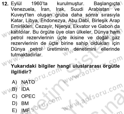 Türkiye Cumhuriyeti İktisat Tarihi Dersi 2023 - 2024 Yılı (Final) Dönem Sonu Sınav Soruları 12. Soru