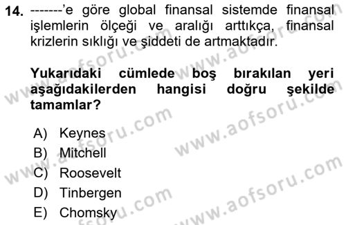 Türkiye Cumhuriyeti İktisat Tarihi Dersi 2023 - 2024 Yılı (Final) Dönem Sonu Sınav Soruları 14. Soru